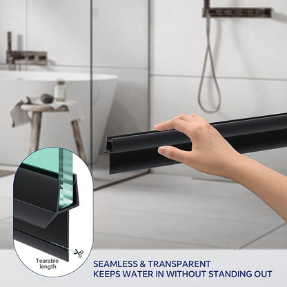 2-Pack Frameless Shower Door Bottom Seal (3/8" X 36") Clear Glass Seal Strip Shower Door Sweep - Stop Shower Leaks, Black