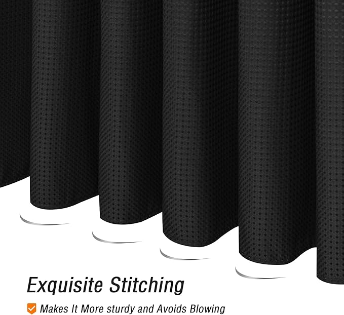 Gibelle Extra Long Shower Curtain 72 x 84, Tall Waffle Weave Textured Fabric Shower Curtain for Bathroom, Water Repellent, Machine Washable, Black