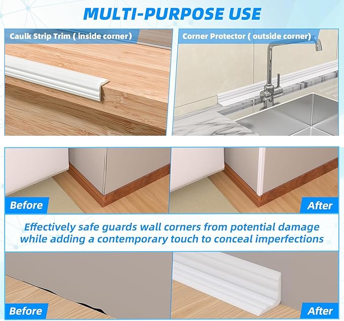 20FT Flexible Wall Corner Protector Moulding Trim, Peel and Stick Inside & Outside Wall Corner Guards Edge Protector,Self Adhesive Molding Trim Strip for Edge Ceiling
