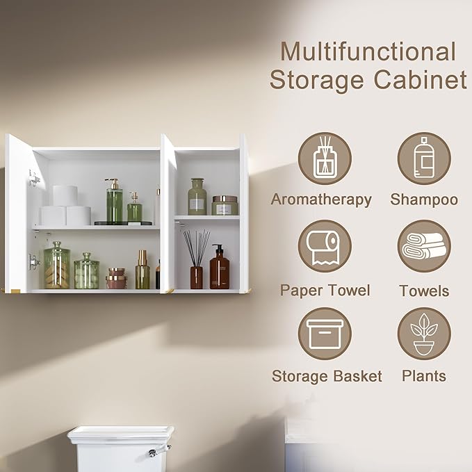 ChooChoo 3-Door Bathroom Wall Cabinet, Fluted Kitchen Wall Cabinet with Adjustable Shelf, Wall Mounted Storage Cupboard for Bathroom, Laundry Room, Entryway, Garage, White