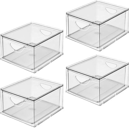 iDesign Stackable Storage Drawer for Fridge, Pantry, or Under Sinks, Set of 4, Clear, Made in USA