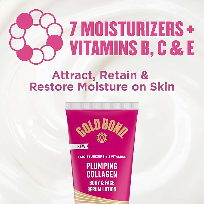 Gold Bond Plumping Collagen Body and Face Serum Lotion, Lightweight Hydrating Moisturizer with Collagen Peptide Complex, Jojoba and Grapeseed Oils to Visibly Plump Skin, Cherry Blossom, 8 oz, 2 Pack