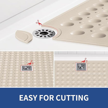 OTHWAY Large Shower Mat 34"x 23", TPE Non Slip Shower Mat for Walk in Shower Stall, Inside Shower Mats with Drain Holes Suction Cups, Anti-Slip for Elderly Kids (Apricot)