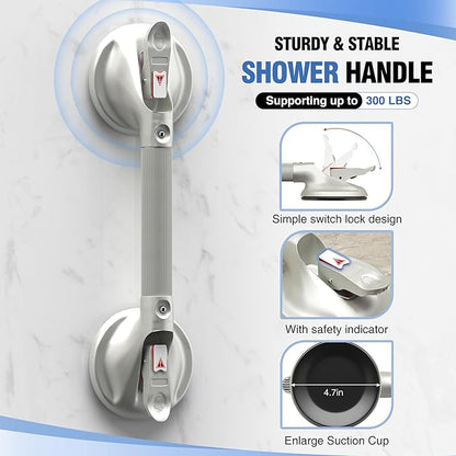 DAILYLIFE Grab Bars for Bathtubs and Showers, 15 inch Shower Handles for Elderly Suction, 300lbs Safety Shower Grab bar for Seniors and Elderly, Gray(1 Pack)