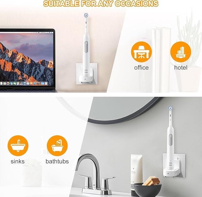 Teeteck Wall Charger for Braun Oral-B Electric Toothbrush, Electric Toothbrush Charger Model 3757 Wireless Charger Base-Waterproof & Portable- Ideal for Bathroom and Travel (Bright White, US)