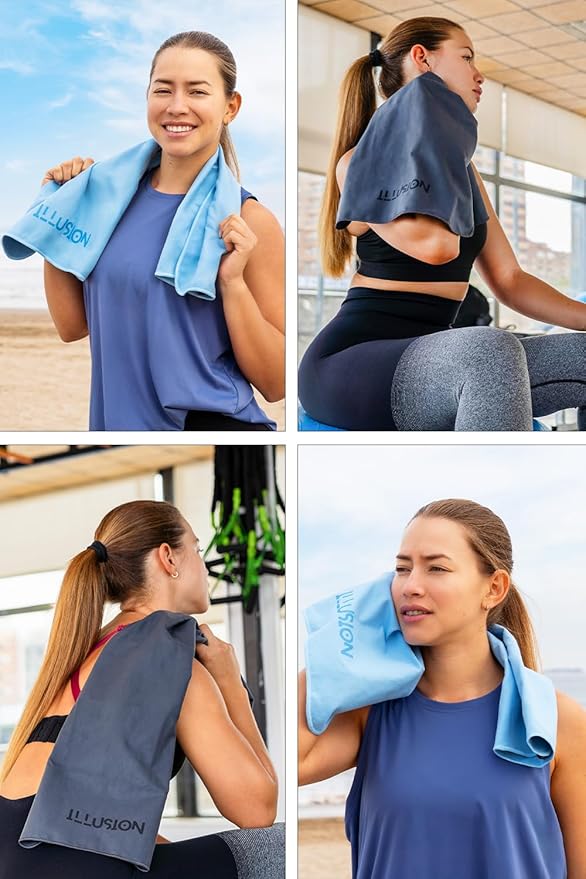 illusion Small Microfiber Gym Towels for Men and Women Active Sports (32" L x 16''W)-Lightweight Quick Dry Gym Towel for Sweat-Workout Towels Ideal for Yoga, Camping, Running, and Outdoor Activities