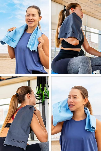 illusion Small Microfiber Gym Towels for Men and Women Active Sports (32" L x 16''W)-Lightweight Quick Dry Gym Towel for Sweat-Workout Towels Ideal for Yoga, Camping, Running, and Outdoor Activities