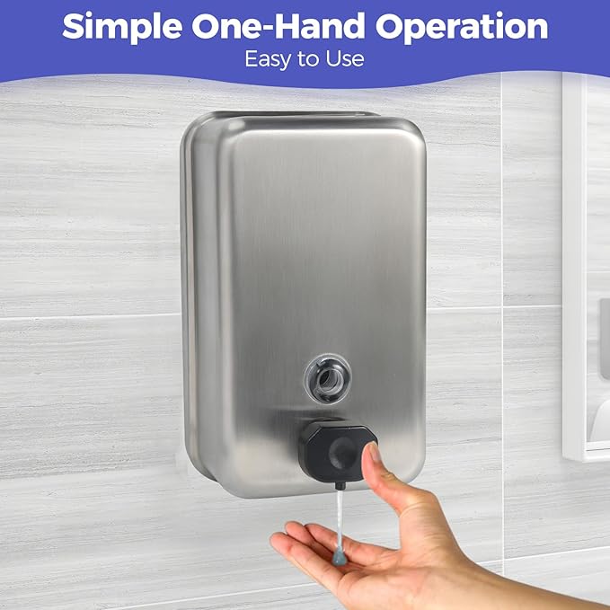 Heavy Duty Stainless Steel Wall Mount Soap Dispenser, 1100ml/37oz, with Corrosion Proof Lining and Anti-Leak Pump for Commercial & Home Bathroom Kitchen(Vertical)
