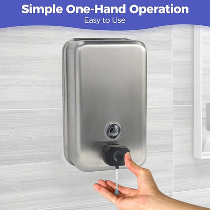 Heavy Duty Stainless Steel Wall Mount Soap Dispenser, 1100ml/37oz, with Corrosion Proof Lining and Anti-Leak Pump for Commercial & Home Bathroom Kitchen(Vertical)