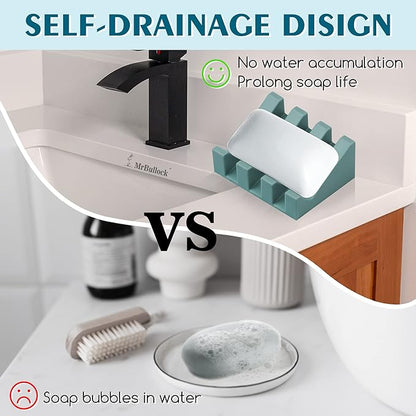 Silicone Soap Dish for Bar Soap Holder for Shower Bathroom Self Draining Waterfall Drying Tray Keep Soap Bars Dry Clean & Easy Cleaning (Green, 2)