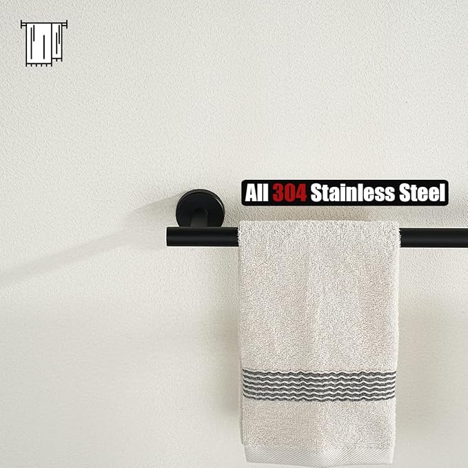 JQK Black Towel Bar, 20.5 Inch 304 Stainless Steel Thicken 0.8mm Towel Rack Bathroom, Towel Holder Matte Black Wall Mount, Useable Length 18 Inch 2 Pack, TB110L18-PB-P2