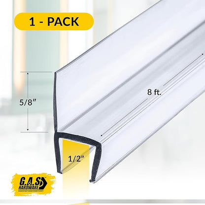 1/2" (12mm) Frameless Shower Door Seal – H-Type 8 Ft. (2.44m) Ultra-Clear Bottom & Side Drip Rail Sweep Strip, 1 Piece for Leak Protection, Water Control & Easy DIY Installation