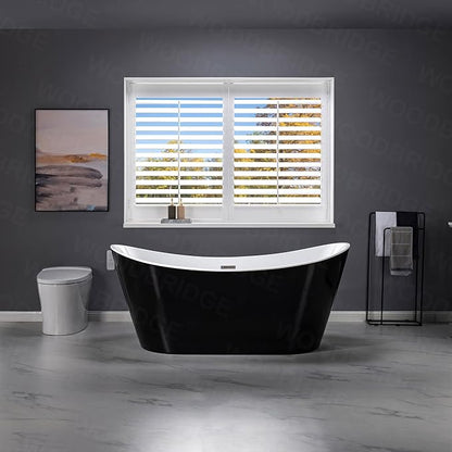 WOODBRIDGE 67" Acrylic Freestanding Bathtub Contemporary Soaking Tub with Brushed Nickel Overflow and Drain,Black,B1815-BN
