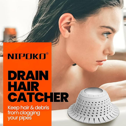 Shower Drain Hair Catcher - Bathtub Drain Cover Foldable Silicone，Shower Drain Protector for Pop-Up and Regular Drains of Shower,Tub, Bathroom, Sink,Grey