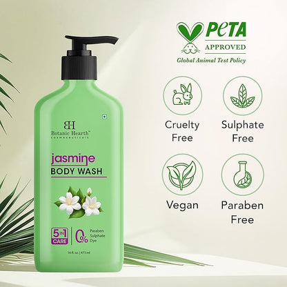 Botanic Hearth Jasmine Body Wash – Gentle 5-in-1 Cleansing Formula with Soothing Floral Aroma, Hydrating & Sulfate Free Daily Shower Gel – 16 fl oz