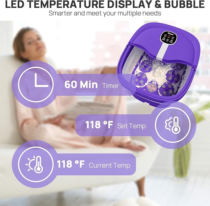 HOSPAN Collapsible Foot Spa Electric Rotary Massage, Foot Bath with Heat, Bubble, Remote, and 24 Motorized Shiatsu Massage Balls. Pedicure Foot Spa for Feet Stress Relief