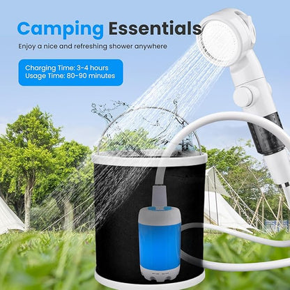 Portable Camping Shower Outdoor Camp Shower Pump,Upgrade Rechargeable Electric Shower Pump with Intelligent Digital Display Multiple Spray Modes for Camping, Hiking, Traveling,RV