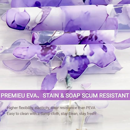 Clear Purple Floral Lavender Butterfly Shower Curtain, Plastic Transparent Cute Pretty Flower Decorative Aesthetic Shower Curtains for Bathroom, 72x72 Weighted Magnetic Shower Curtain Liner with Hooks