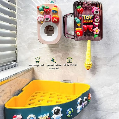 Automatic Toothpaste Dispenser & Toothpaste Holders and Wall Mounted Cup 3 Piece in a Set, is Wall Mounted for Bathroom,Toothpaste Squeezer for Kids & Family Shower by Mr. Thumbs(Pink Set)
