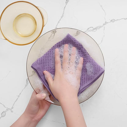 Homaxy 100% Cotton Waffle Weave Kitchen Dish Cloths, Ultra Soft Absorbent Quick Drying Dish Towels, 12 x 12 Inches, 6-Pack, Lavender