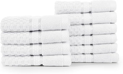 Ample Decor Christmas White Wash Cloth Set of 10 100% Cotton - Popcorn Textured - Mulaayam Collection - 12 X 12 Inch