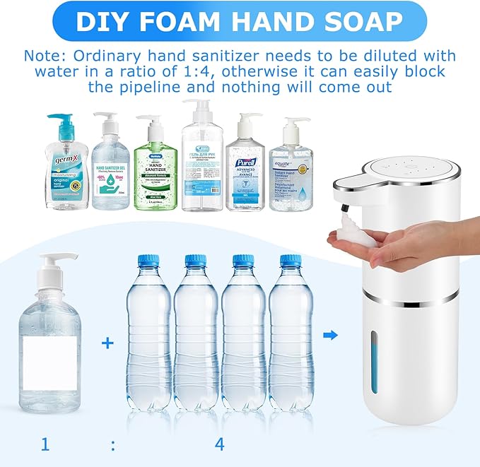 4 Pack Automatic Soap Dispensers,12.8oz/380ml USB Touchless Automatic Foaming Soap Dispenser,Rechargeabled Wall Mounted Smart Soap Dispenser for Bathroom Kitchen Dish Soap