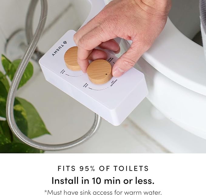 TUSHY 3.0 Spa Cool to Warm Water Bidet Attachment. Easy Universal Toilet Seat Install, Requires Sink Connection for Temperature Control. Fresh Self-Cleaning Clean Water, Noir/Gold