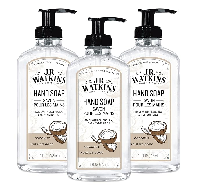 J.R. Watkins Gel Hand Soap, 3 Pack of 11 Fl Oz, Coconut