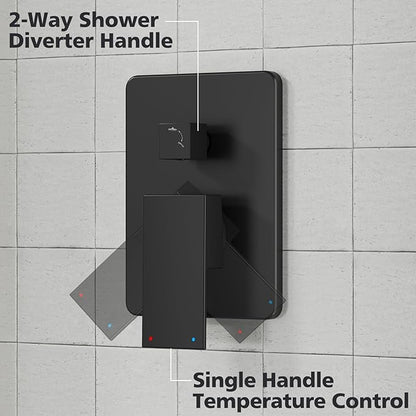 Gabrylly Shower System Black, Rainfall Shower Faucet Set Complete, 12" High-Pressure Stainless Steel Rain Showerhead with handheld Shower Spray Combo, 2 Way Valve Included, Matte Black