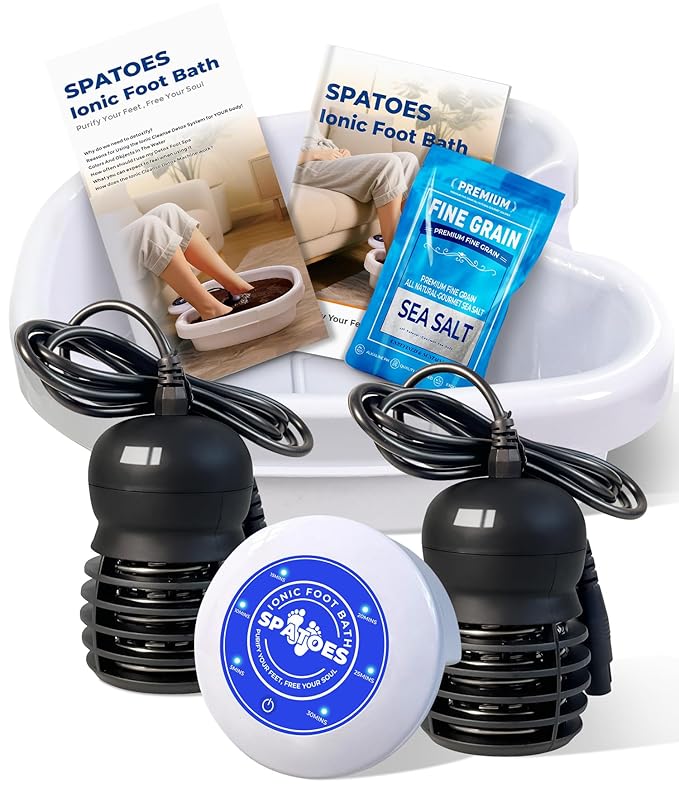 Ionic Foot Detox Machine 3.0, Foot Spa at Home detox, Ion Detox Foot Bath Cleanse Machine to Remove Toxins -2 Arrays, 15 Disposable Foot Bath Liners, Detox Sea Salt, Upgraded Durable Basin