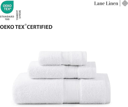 LANE LINEN 100% Mercerized Cotton Bath Towels Set of 12 – Zero Twist, 4 Bath, 4 Hand Towel & 4 Washcloths, Soft, Ideal for Spa Hotel & Home, Durable After Multiple Washes – White Towels