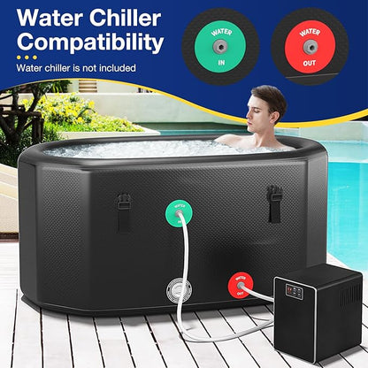 COSTWAY XL 129 Gal Oval Ice Bath Tub with Cover, Portable Outdoor Inflatable Cold Plunge Tub with Backpack, Pump, for Cold and Therapy, Compatible with Water Chillers, Black