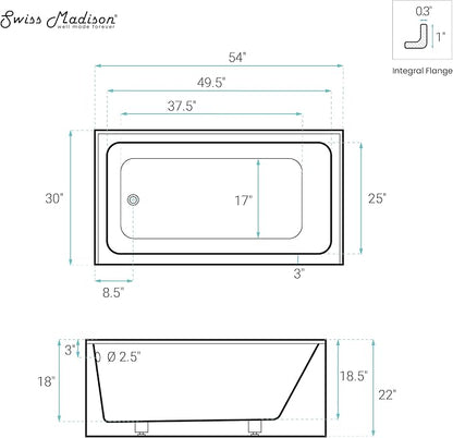 Voltaire 54" X 30" Left-Hand Drain Alcove Bathtub with Apron