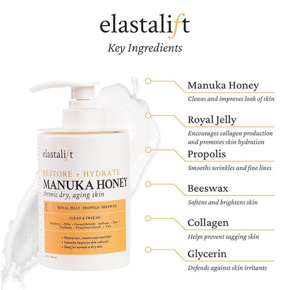 Elastalift Collagen Cream + Manuka Honey Cream Body Lotion & Face Moisturizer Skin Care Bundle For Women & Men | Skin Tightening Collagen Firming Lotion For Crepey Skin, Dry Skin, & Wrinkles, 2PC Set