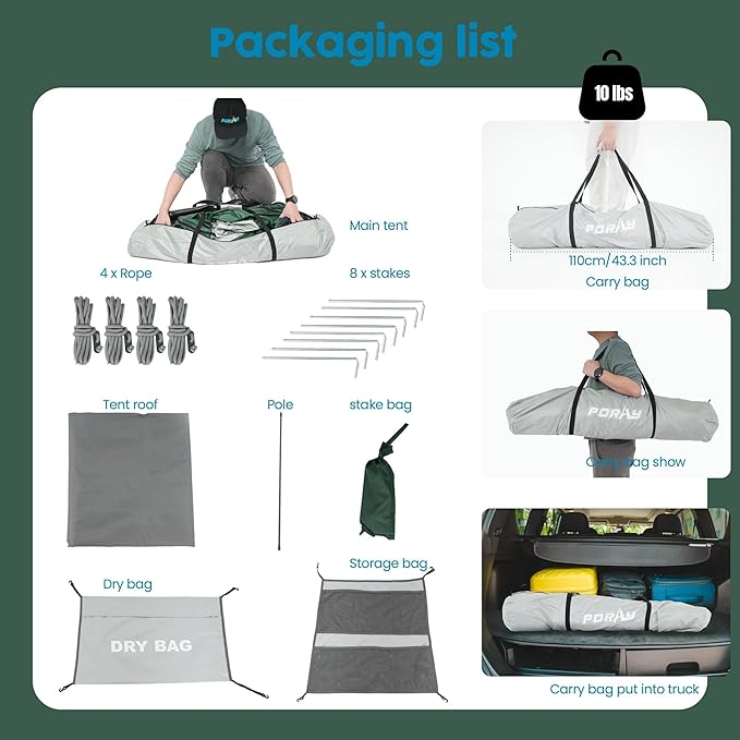 Camping Shower Tent Deluxe Changing Room Easy Set Up Privacy Shelter,Large Toilet Tent with Floor Drain Design for Beach, Camping,Hiking with Stakes and Ropes for Stability