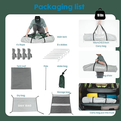 Camping Shower Tent Deluxe Changing Room Easy Set Up Privacy Shelter,Large Toilet Tent with Floor Drain Design for Beach, Camping,Hiking with Stakes and Ropes for Stability