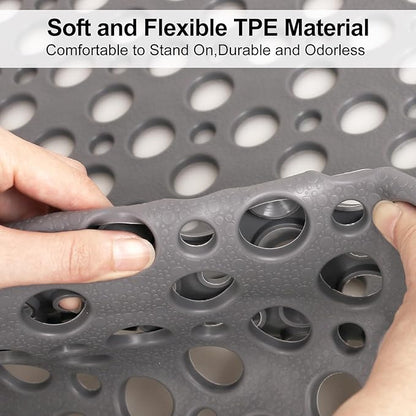 Anti Slip Shower Mat with Suction Cups,23.6x35.4 Inch Quick Drain TPE Non Slip Shower Mats for Inside Shower,Large Bath Mat for Shower Soft on Feet, Easy to Dry&Cut Machine Washable