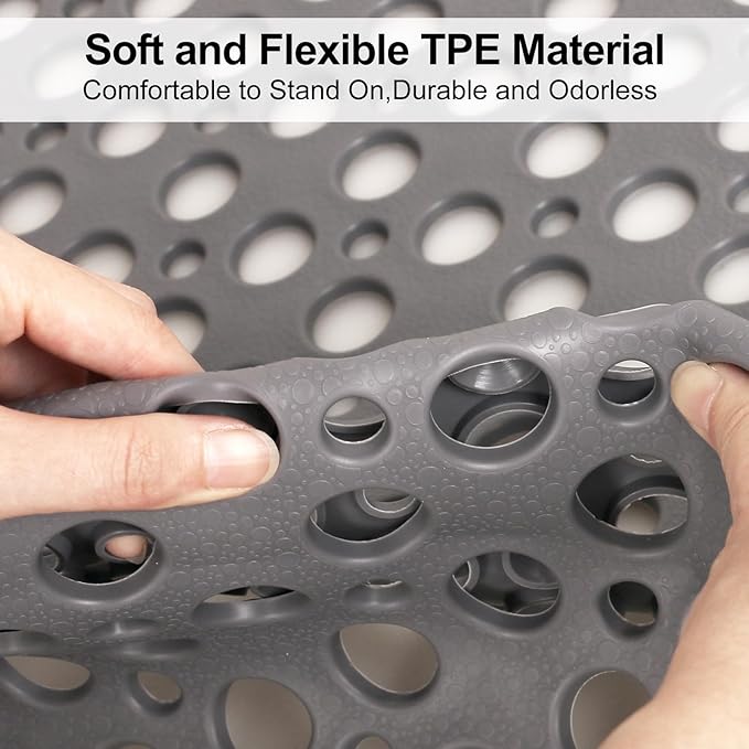 Anti Slip Shower Mat with Suction Cups,31.5x47.2 Inch Quick Drain TPE Non Slip Shower Mats for Inside Shower,Large Bath Mat for Shower Soft on Feet, Easy to Dry&Cut Machine Washable