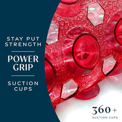 SlipX Solutions Power Grip Bathtub Safety Mat | Precision Grip Technology for Longer, Stronger, & Softer Wet Surface Protection | Clear Red 39"x16"