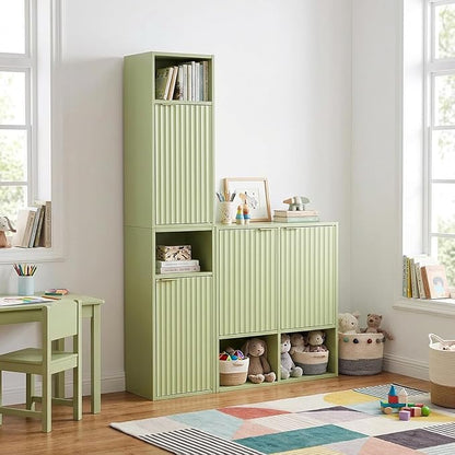 59.1" Tall Slim Bathroom Storage Cabinet Green | Freestanding or Wall Mounted Modular Cabinet, Fluted Panel Linen Tower with Adjustable Shelves for Small Spaces