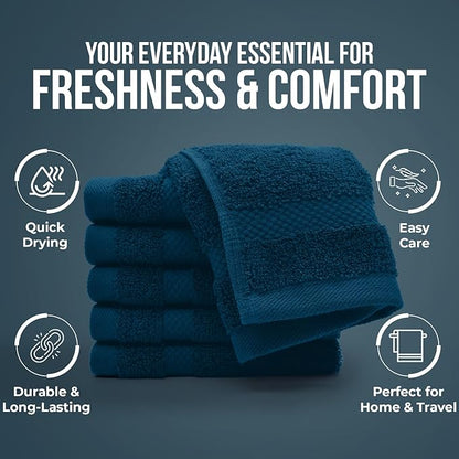 DAN RIVER 12-Pack Premium 100% Cotton Blue Opal Face Towels – Reusable Face Towel Set, Soft & Absorbent face Towel for Showering – Hand and Face Towels, 550 GSM (12x12 in)