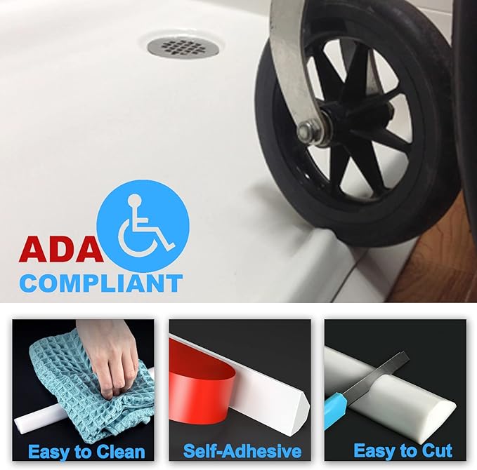 Duzzy 118 Inch Collapsible Shower Water Dam, Shower Threshold Water Stopper Barrier and Retention System and Keeps Water Inside Threshold Dry and Wet Separation, Suitable for Bathroom & Kitchen