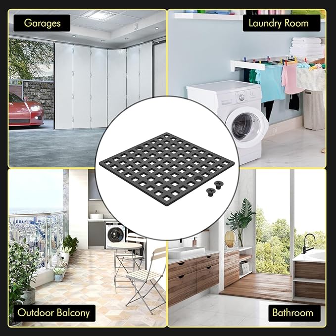 2PC 3-7/8" Matte Black Shower Drain Cover - Square Floor Drain Cover Replacement - Hair Catcher/Drain Strainer for Bathrooms, Showers, and Sinks - SUS304 Stainless Steel & CUPC Certified