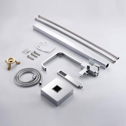 Freestanding Tub Filler Bathtub Faucet Chrome Waterfall Floor Mount Single Handle Brass Bathroom Faucets with Handheld Shower