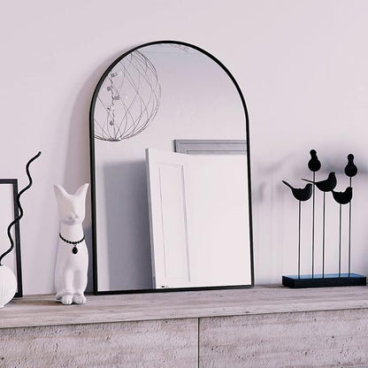 HARRITPURE Wall Mounted Mirror Arch Mirror for Bathroom,Vanity Mirror Aluminum Alloy Metal Frame Home Decor for Bathroom Bedroom Living Room Entryway (Black-2Pcs, 20“*30”)