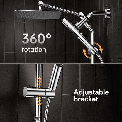 Veken 10'' All Metal Rain Shower Head with Handheld Spray Combo, Hand Held Bathroom Showerhead Combo with Extension Arm, Dual shower with Power Wash, Adjustable Rainfall Shower Head, Chrome