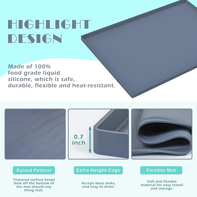 URMONA Waterproof Silicone Under Sink Mat 34'' x 19'' Shelf Liner for Kitchen and Bathroom, Cabinet and Counter Protector, Storage and Organizers, Litter Mat, Pet Cat Puppy Essentials(Black)