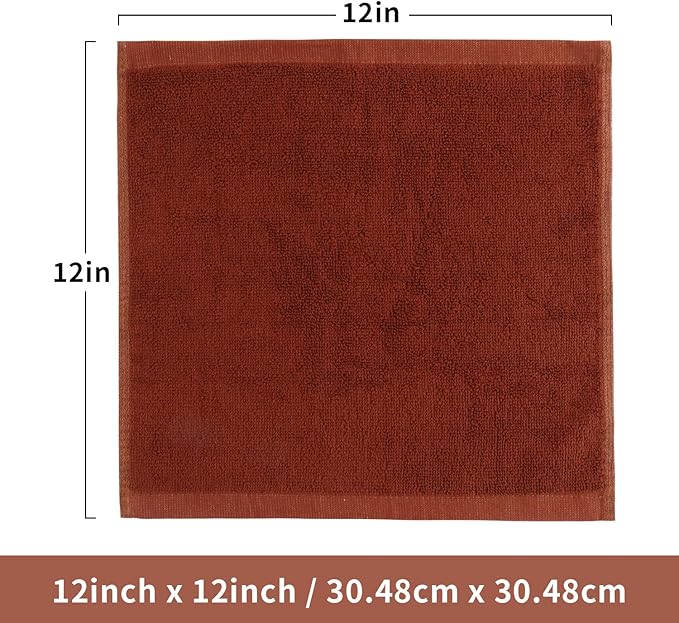 6 Pack 100% Cotton Wash Cloth, 12x12 Inch Highly Absorbent and Soft Feel Fingertip Towels, Machine Washable Washcloths for Bathroom, Gym, Hotel, Spa and Kitchen