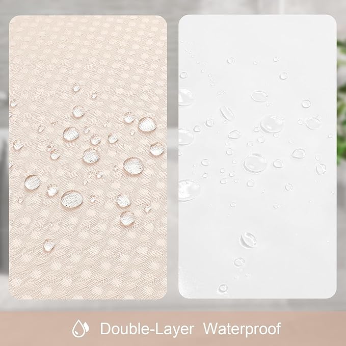 3 in 1 Stall Half Size Blush Pink Shower Curtain Set-36 W x 72 H, Modern Waffle Waterproof Fabric and PEVA Liner Set with Stainless Steel Hooks