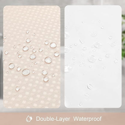 3 in 1 Extra Long Blush Pink Shower Curtain Set-72 W x 84 H, Modern Waffle and PEVA Liner Set with 12 Stainless Steel Hooks, Waterproof Fabric for Bathroom